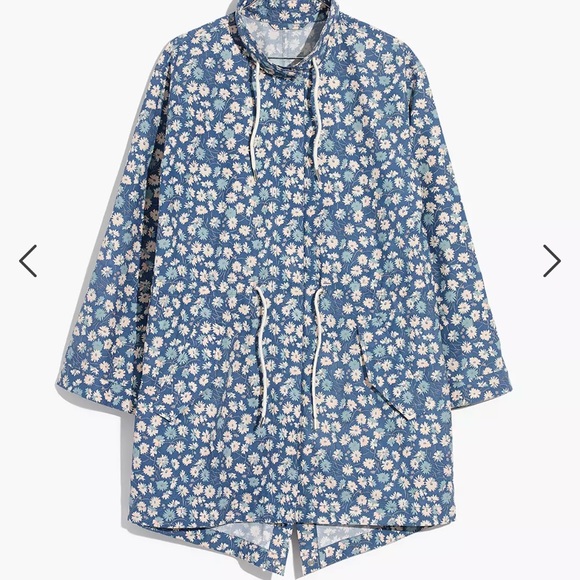 Ruffle-Neck Anorak Raincoat in French Floral - french floral blue moon